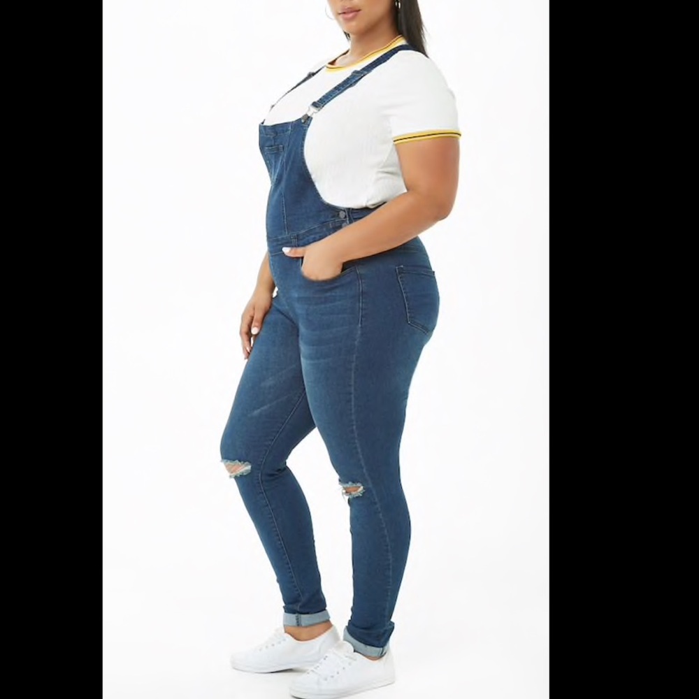 Plus size distressed overalls